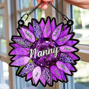 Nana Auntie Mom Family Sunflower - Personalized Window Hanging Suncatcher Ornament - Gift For Mom, Grandma, Mothers Day - NA94