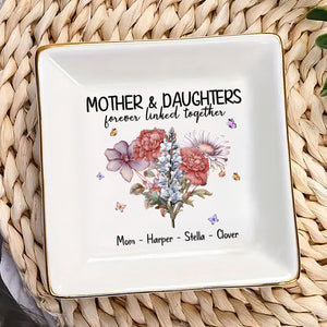 Mother And Daughters Forever Linked Together - Personalized Jewelry Dish - Gift For Mom, Mothers Day - NA94