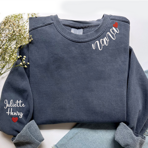 Custom Name Nana With Grandkids - Embroidered Hoodie, Sweatshirt, Tshirt - Gift for Grandma