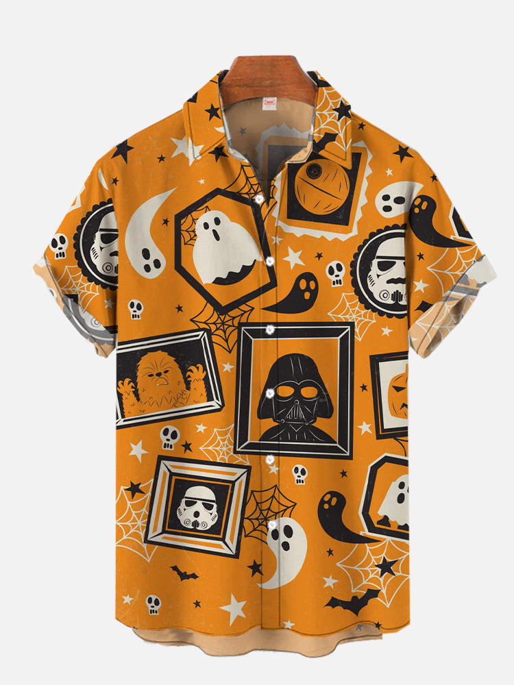 Orange Halloween Space Warriors And Ghosts Hawaiian Shirt