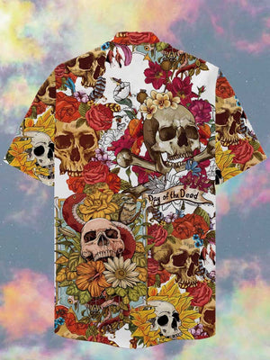 Life Style Summer Floral Skull Printing Hawaiian Shirt