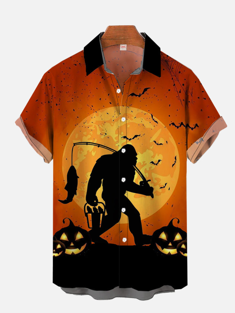 Halloween Full Moon Gorilla Fishing Hawaiian Shirt