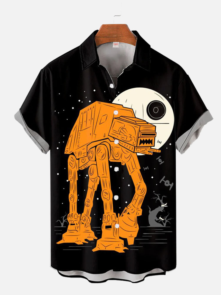 Space Wars Happy Halloween Armored Walker And Full Moon Hawaiian Shirt