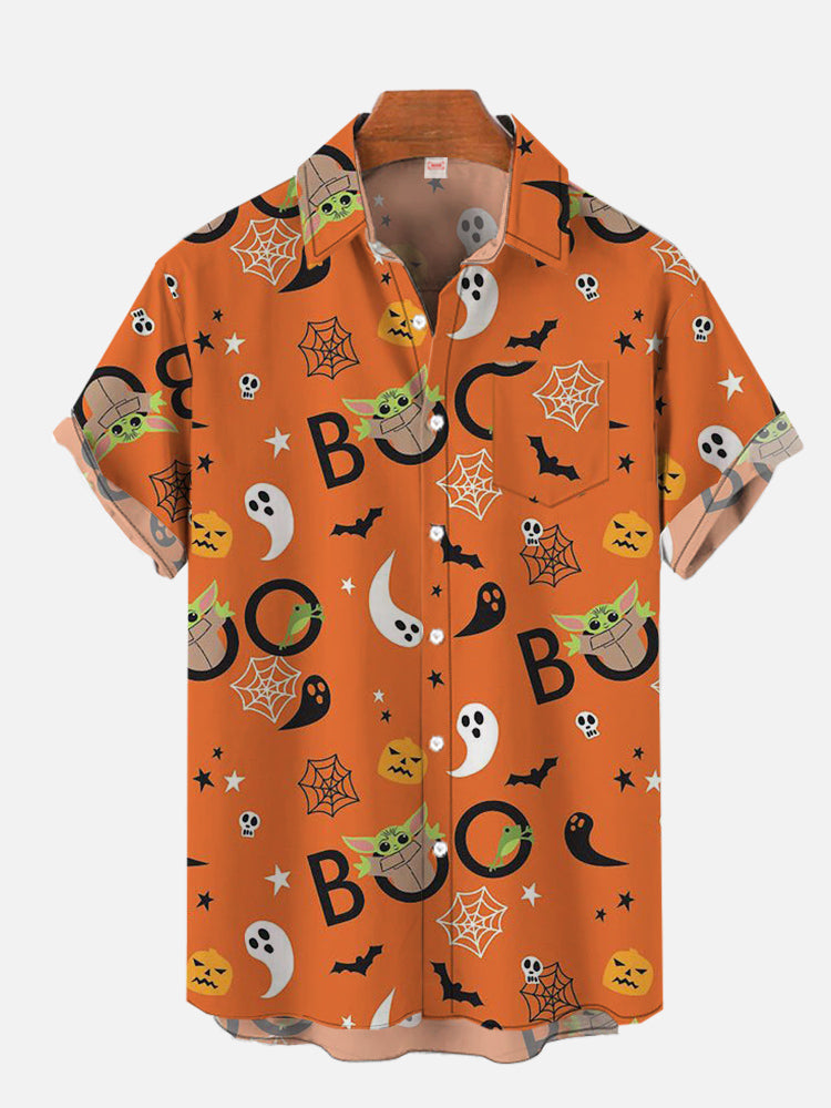 Orange Happy Halloween Funny Ghosts And Bats Hawaiian Shirt