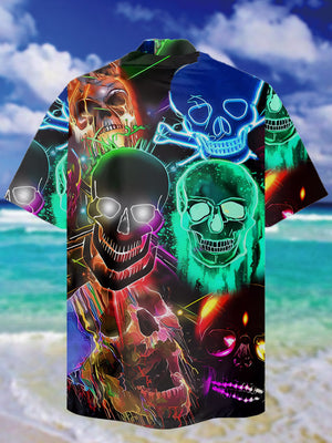 Rainbow Psychedelic Hippie Colorful Crazy Skull Hawaiian Shirt