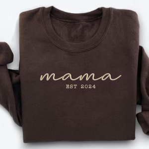 Custom Mama Est 2024 With Kid On Chest And Sleeve - Gift For Mom, Grandmother - Embroidered Sweatshirt