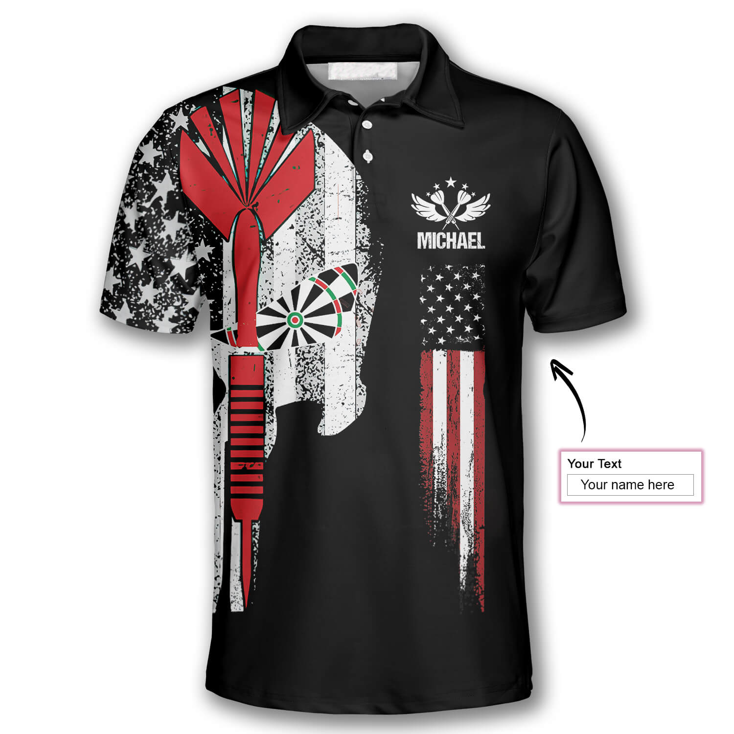 Personalized Skull 3D All Over Print Darts American Flag Darts Polo Shirt
