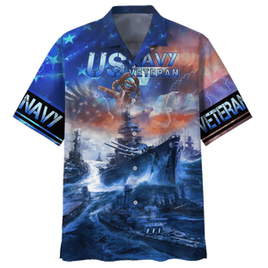 Navy Ships At Sea And Anchors US Navy Veteran Hawaiian Shirt