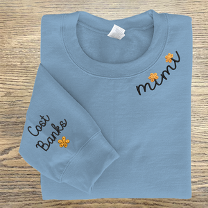 Custom Text Mimi Flower And Grandkids - Embroidered Hoodie, Sweatshirt, Tshirt - Gift for Grandma