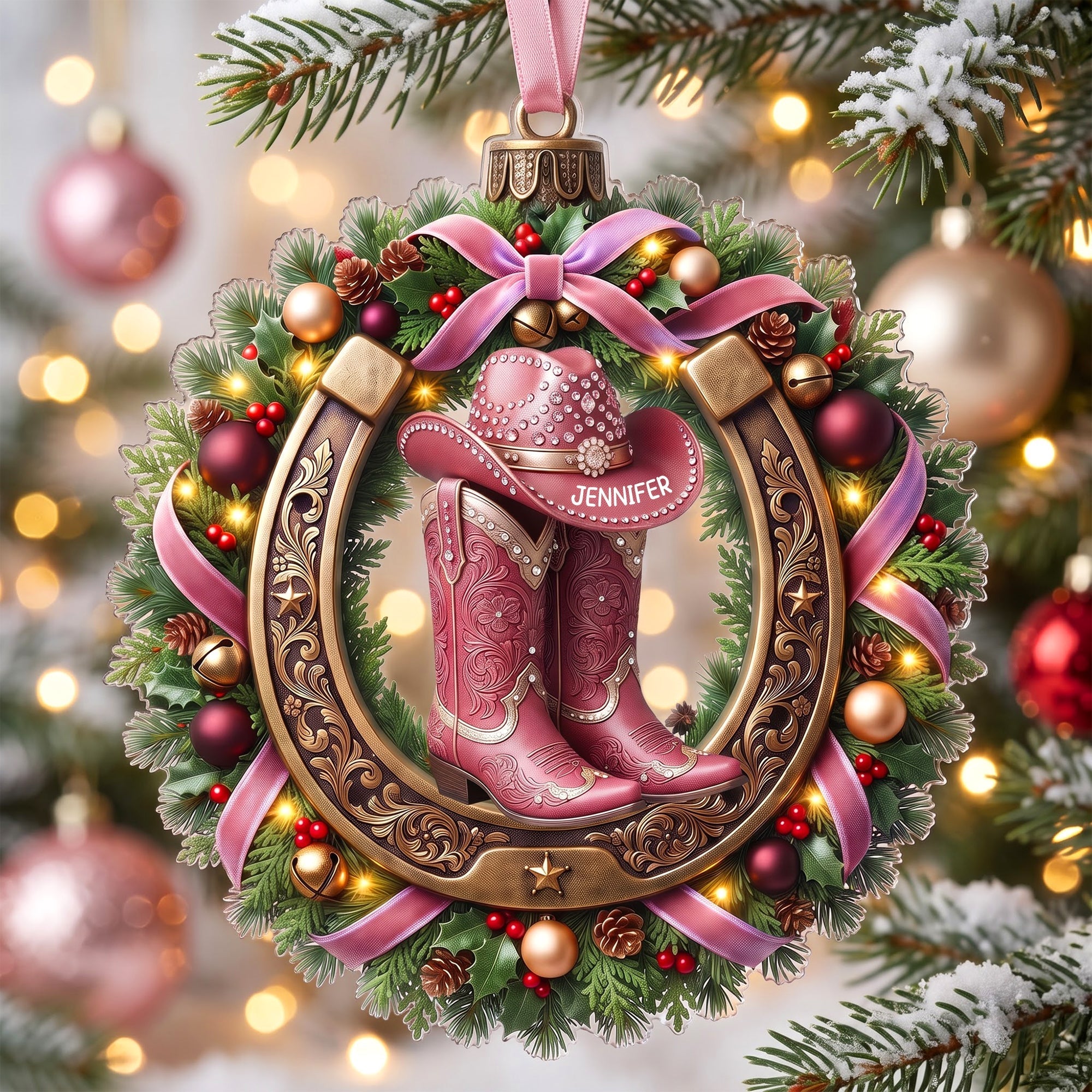 LA02.  Cowgirl & Cowboy Boots Western Christmas Gift For Her - Personalized Acrylic Ornament