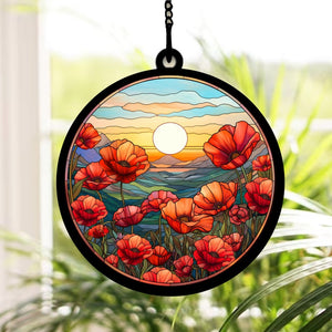 Sunset On Moutain Mica Puppy Flowers - Gift For Friends, Family Members - Window Hanging Suncatcher Ornament