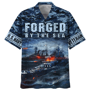 Navy Forged By The Sea Ship On Fire U.S Navy Veteran Hawaiian Shirt