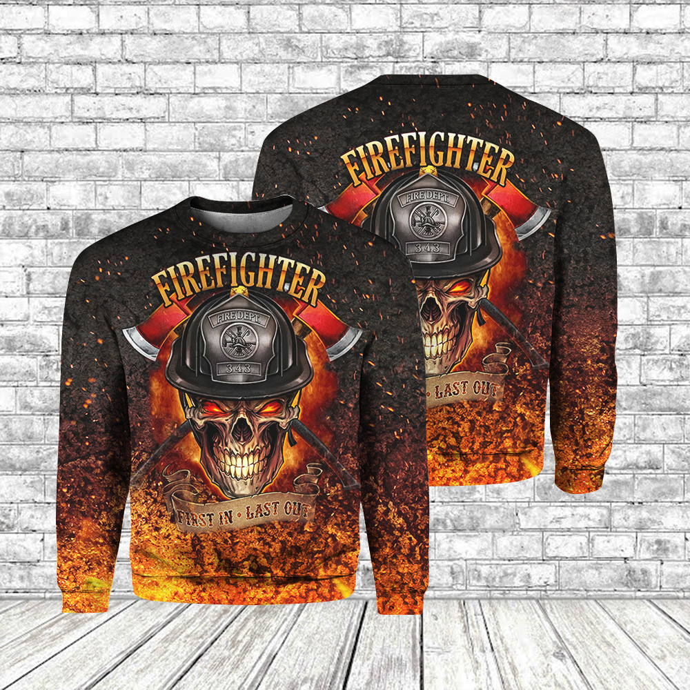 Firefighter Crazy Skull First In Last Out All Over Print Sweater For Men & Women