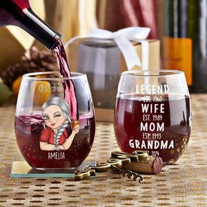 Wife Mom Grandma - Personalized Stemless Wine Glass - Gift For Mom, Grandma, Wife, Mothers Day -CLGOD04 NA94