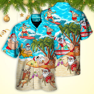 Christmas Santa Claus Chilling On The Beach Mele Kalikimaka Hawaiian Shirt