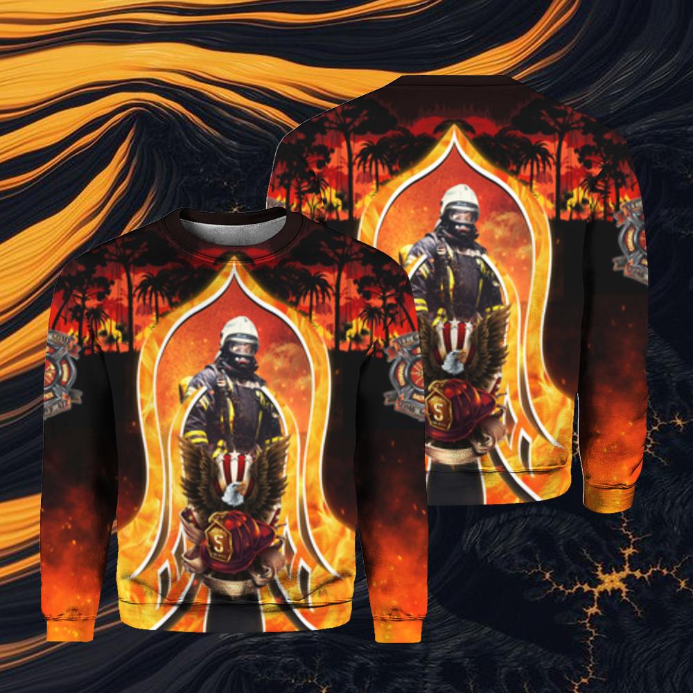 Firefighter Crazy Skull First In Last Out All Over Print Sweater For Men & Women