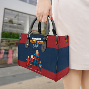 Super Hero Mom Busy Doing - Personalized Leather Bag - Gift For Mother, Grandma, Grandmother, Mother's Day | CL02 NA94