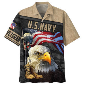 Navy Eagle With Gun And Hat And Army Boots Veteran U.S Navy Hawaiian Shirt