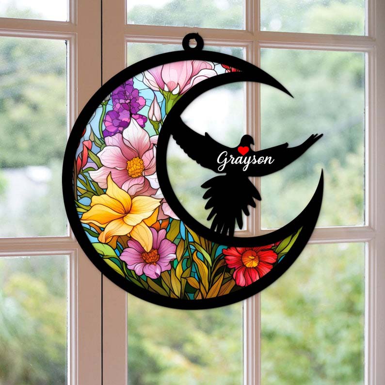 Pigeon Bird Pattern - Pet Memorial Gift - Personalized Window Hanging Suncatcher Ornament