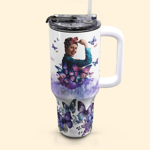 Custom Photo She Is Strong, Fearless, Warm Mom - Personalized 40oz Tumbler Cup With Straw - Gift For Mom, Mothers Day NA94