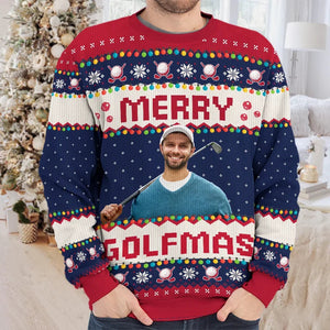 Custom Photo Wishing You Birdies And Holiday Cheer - Personalized Ugly Sweater - Christmas Gift For Golf Lovers - NA94