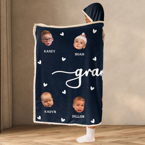 Custom Photo Gigi Mommy Funny Baby Face - Personalized Wearable Hooded Blanket - Gift For Grandma, Mom - NA94