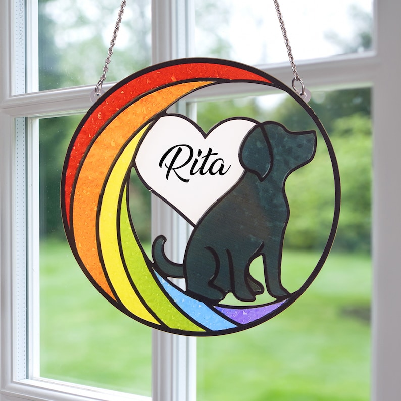 Loss Of Pet Rainbow - Pet Memorial Gift - Personalized Window Hanging Suncatcher Ornament