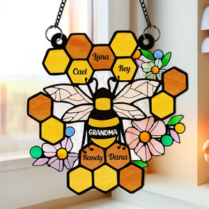 Honeycomb - Personalized Window Hanging Suncatcher Ornament  - Gift For Mom, Grandma, Mothers Day NA94