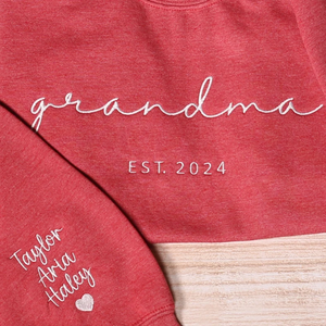 Custom Grandma Est On Chest And Sleeve - Gift For Mom, Grandmother - Embroidered Sweatshirt