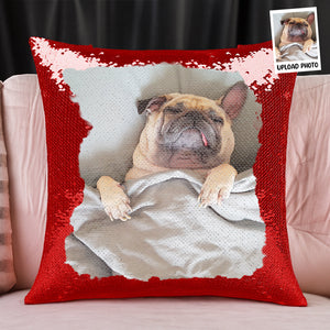 Custom Photo Funny Face -  Personalized Sequin Pillow - Funny Gift For Family Members, Pet Lovers, Friends, Couple, Husband Wife, Anniversary, Engagement, Wedding, Marriage Gift NA94