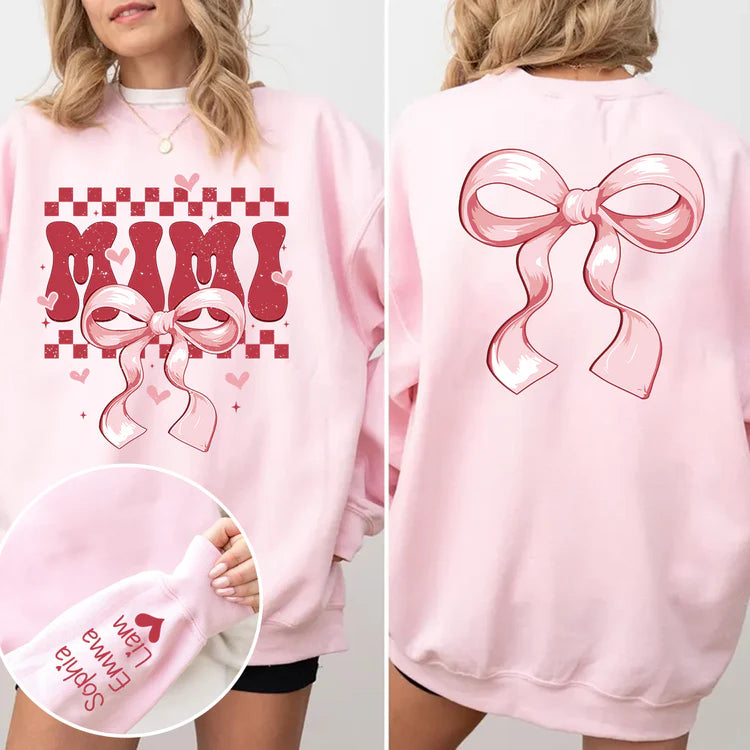 Mimi Bow - Personalized Sweatshirt With Design On Sleeve - Gift For Grandma, Mom, Wife | Custom Sleeve NH96