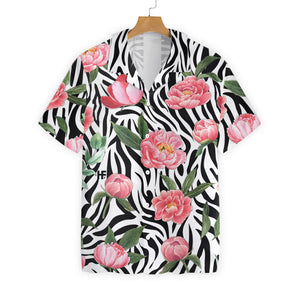 Peony Zebra Watercolor Painting Art Hawaiian Shirt