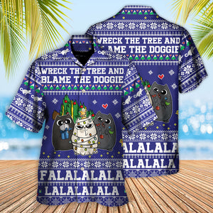 Three Cats Wreck The Tree Meowy Christmas Style - Hawaiian Shirt