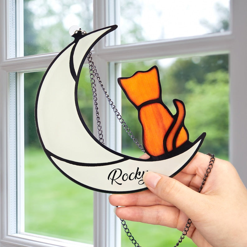 The Moon And My Puppy - Pet Memorial Gift - Personalized Window Hanging Suncatcher Ornament