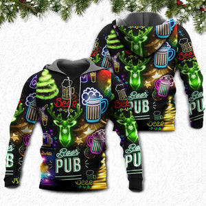 Beer Christmas Neon Art Drinking - Hoodie For Men And Women