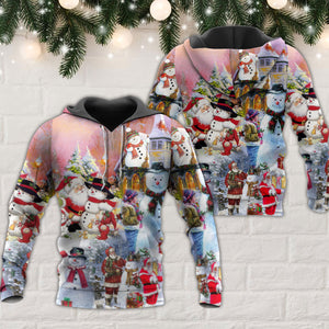 Santa And Snowman Christmas Snow Village - Hoodie