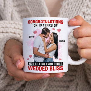 Custom Photo Congratulations On 10 Years Of Wedded Bliss - Personalized Ceramic Mug - Gift For Couple, Husband Wife, Anniversary, Engagement, Wedding, Marriage Gift NA94