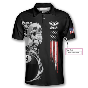 Personalized Skull American Flag Patriotic Billiard Polo Shirt For Men
