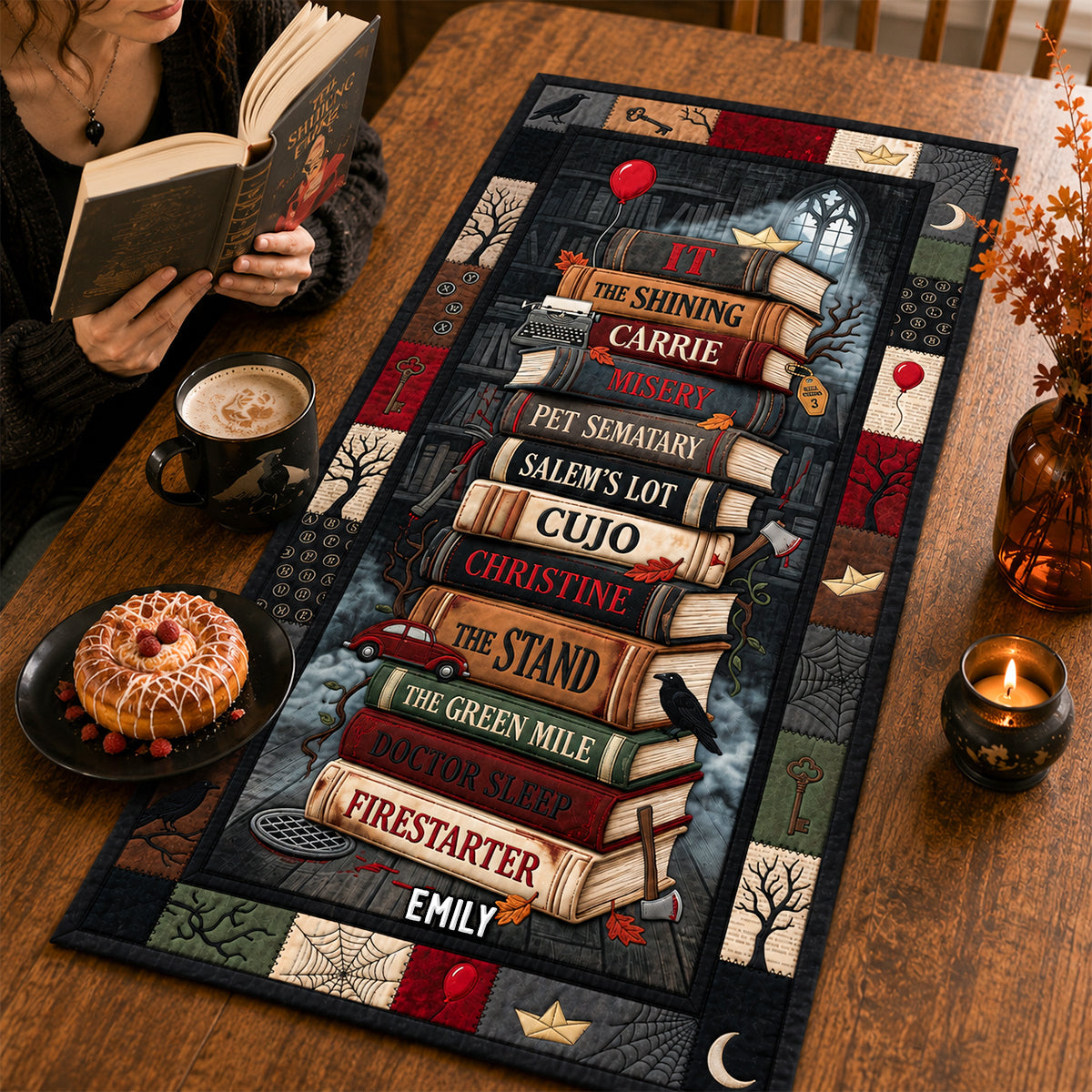 LA02. Creepy Reading Nook Gifts For Book Lovers - Personalized Quilted Table Runner