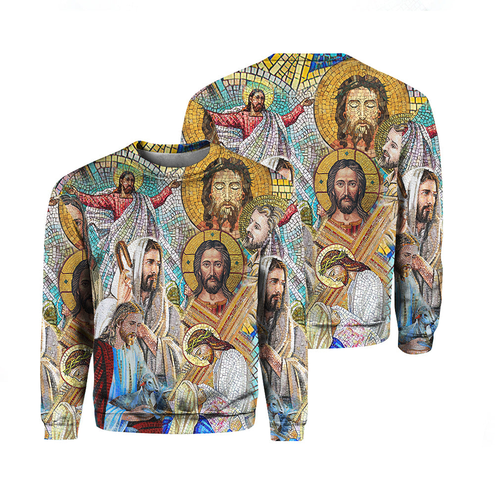 Portrait of Jesus Stained Glass Sweater For Men & Women