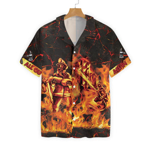 Fire Truck On Flame Firefighter Shirt For Men