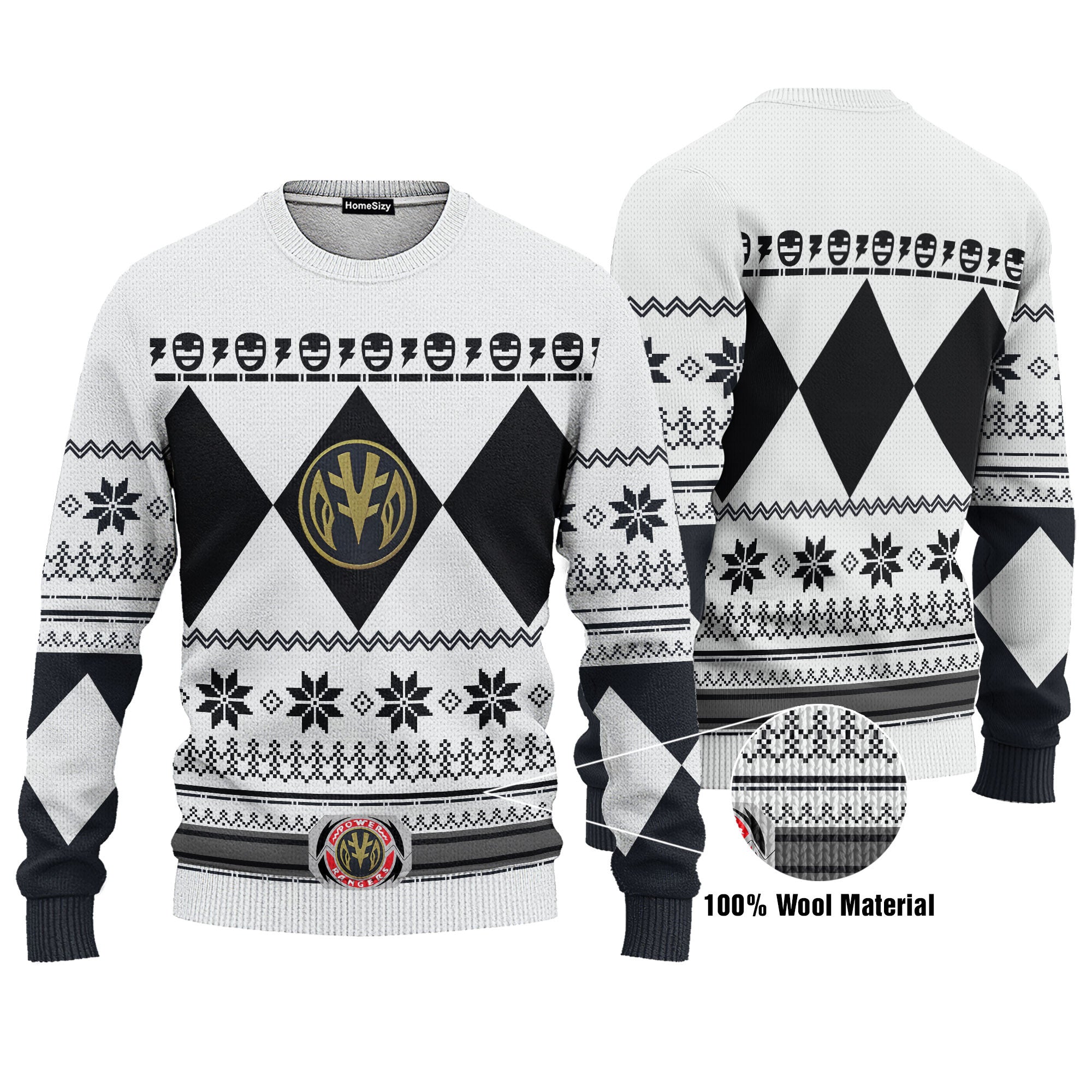 White Mighty Morphin Power Rangers C1 - Ugly Christmas Sweater