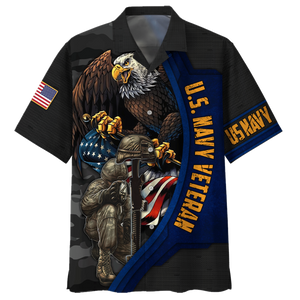 Navy Eagle With Gun And Army U.S. Navy Veteran Hawaiian Shirt