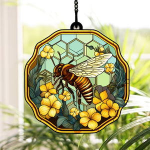 FamilyStore Bee Making Honey From Yellow Flower - Gift For Friends, Family Members - Window Hanging Suncatcher Ornament