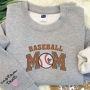 Custom Baseball Mama On Chest And Sleeve - Gift For Mom, Sport Lovers- Embroidered Sweatshirt