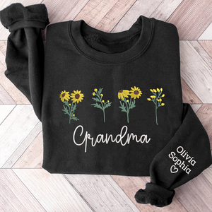 Custom Text Grandma Sunflower With Kids - Embroidered Hoodie, Sweatshirt, Tshirt - Gift for Grandma