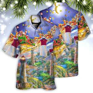 Lighthouse Christmas Santa Home The Light Is - Hawaiian Shirt