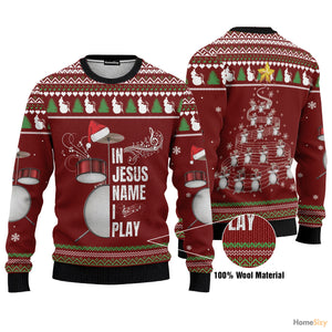 Hobby Drum Music In Jesus Name I Play Ugly Christmas Sweater
