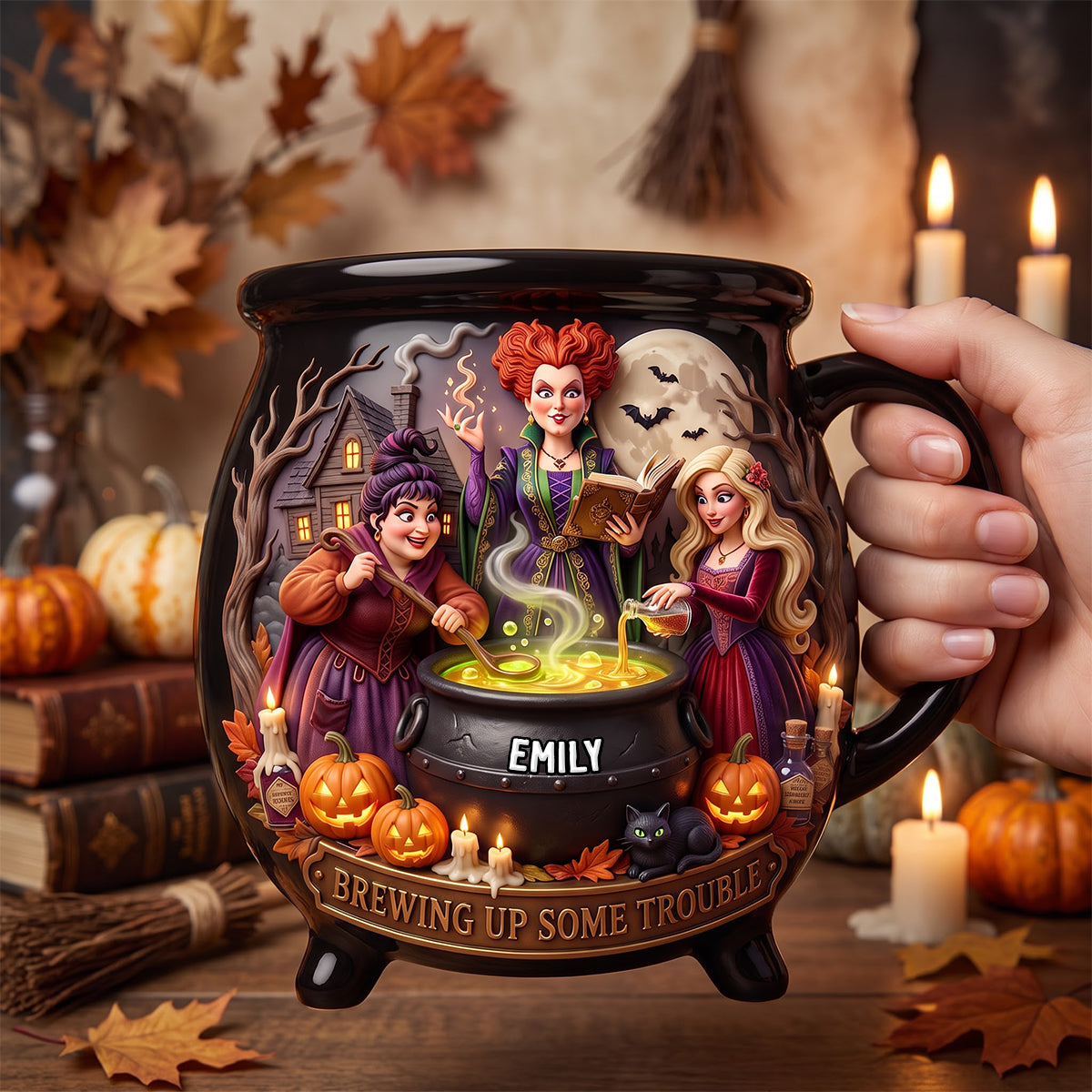 A Little Three Witches Custom Name For Her - Personalized Cauldron Mug NL122