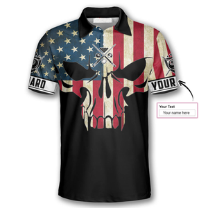 Personalized Billiard Retro Skull American Flag Custom Billiard Shirts For Men